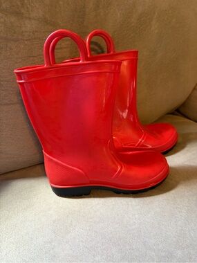 Kids Red Rain Boots with Easy Grip Handles